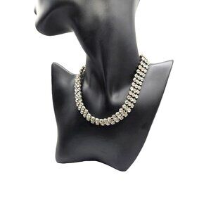 Vintage JAY FLEX STERLING signed triple row rhinestone choker necklace 1940s